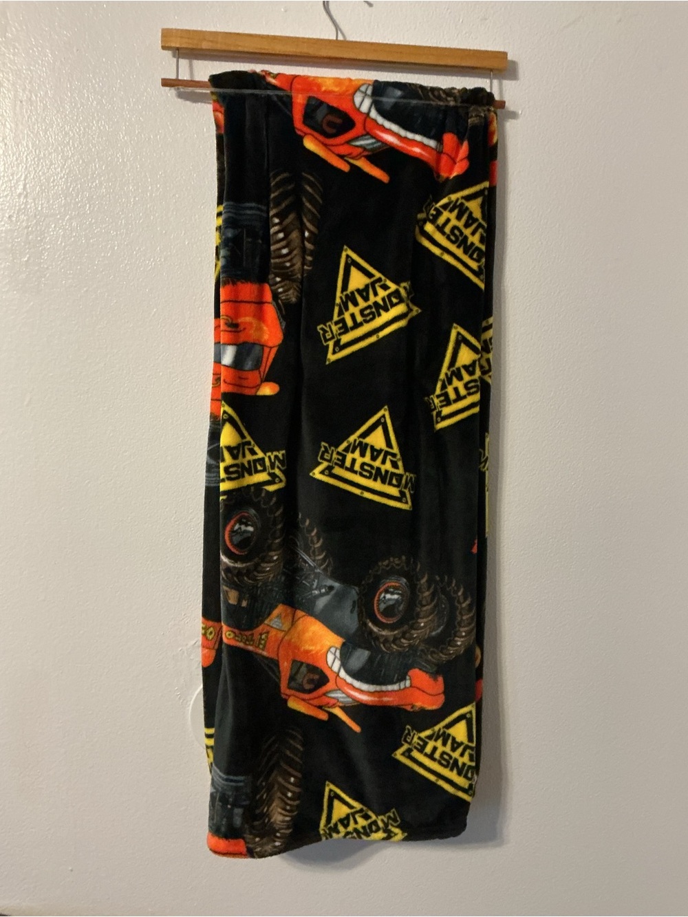 Kids Monster Truck Fleece Throw Blanket in Black & Orange